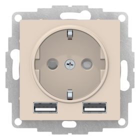 Розетка 16А + 2 USB A+A, 5В/2,4А, 2х5В/1,2А, механизм - бежевый, Schneider Atlas Design