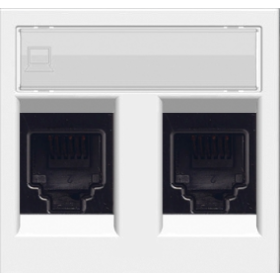 Розетка телефонная RJ11, двойная - альпийский белый, ABB Zenit (2 х 2017.2 +  N2218.2 BL)