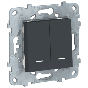 Переключатель 2 кл., 2 модуля, с подсветкой, 2 х сх.6а - антрацит, Schneider Unica New