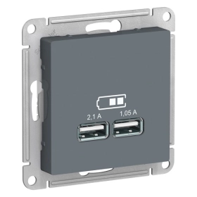 Розетка USB, 5В, 1 порт x 2,1 А, 2 порта х 1,05 А, механизм - грифель, Schneider Atlas Design