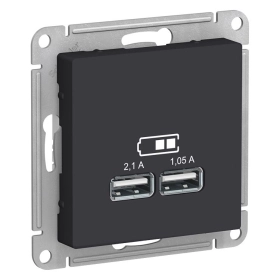 Розетка USB, 5В, 1 порт x 2,1 А, 2 порта х 1,05 А, механизм - карбон, Schneider Atlas Design