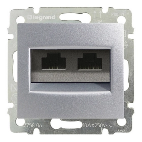 Розетка интернет, двойная, 2xRJ45 UTP CAT5 - алюминий, Legrand Valena