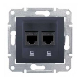 Розетка интернет, двойная, RJ45 CAT5 - графит, Schneider Sedna