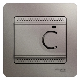 Терморегулятор теплого пола электронный, с датчиком, +5-+50°C, 10A, в сборе - платина, Schneider Glossa