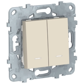 Переключатель 2 кл., 2 модуля, с подсветкой, 2 х сх.6а - бежевый, Schneider Unica New