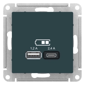 USB розетка A+С, 5В/2,4 А, 2х5В/1,2 А, механизм - изумруд, Schneider Atlas Design
