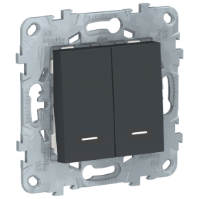Выключатель 2 кл., 2 модуля, с подсветкой, 2 х сх.1а - антрацит, Schneider Unica New