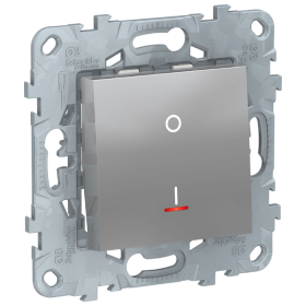 Выключатель 2 полюса, 1 кл., с индикацией, сх. 2, 16 AX, 250 В - алюминий, Schneider Unica New